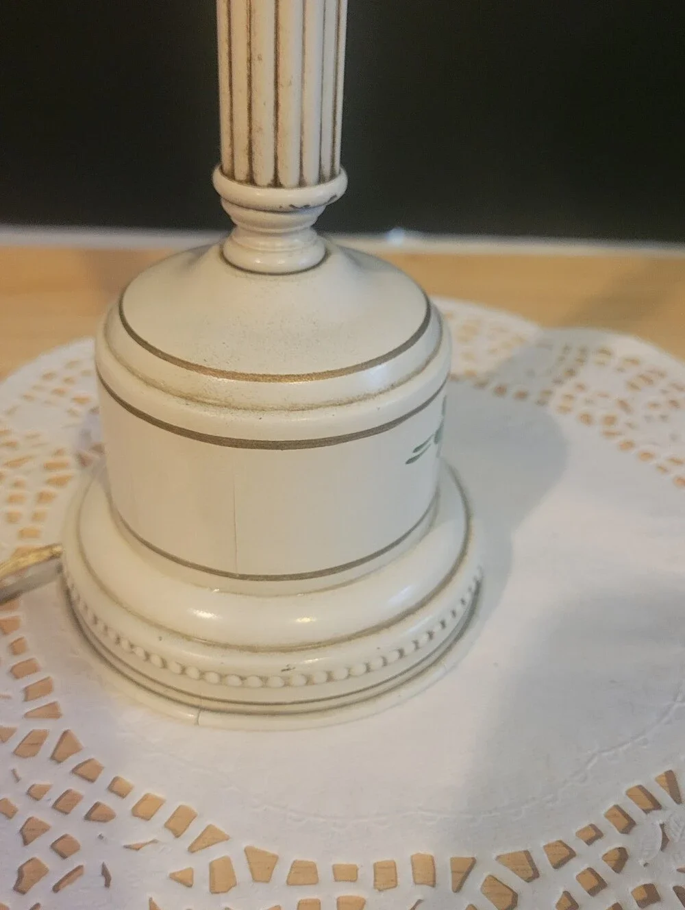 Vintage Slender Base Linen Shade Hand-Painted Flower Motif Cream Lamp